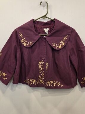 Anthropologie Odille Bolero Jacket Women's Gold Embroidered Cotton Size 12